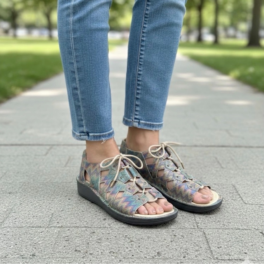 Alegria Valerie leather lace-up sandals.